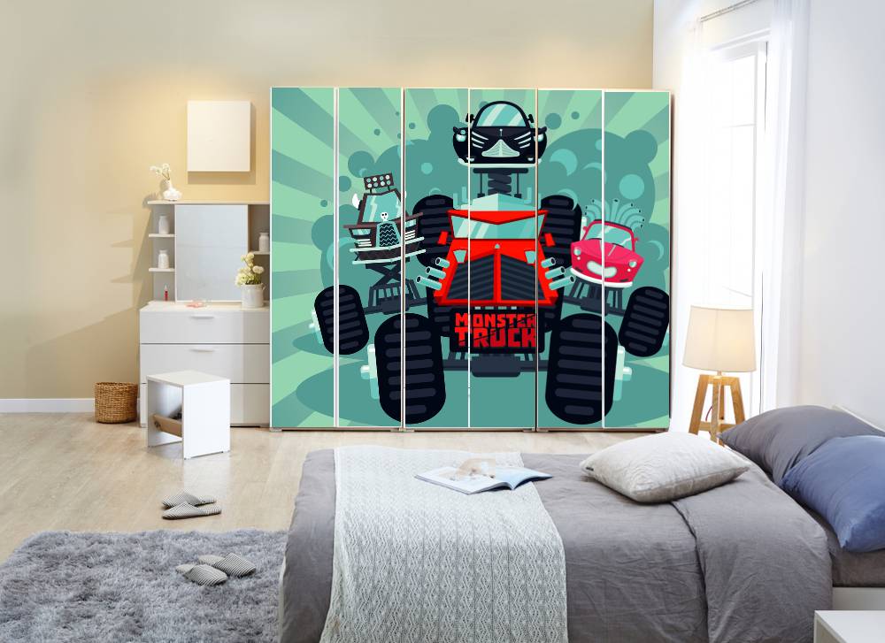 Monster Truck Self Adhesive Sticker For Wardrobe