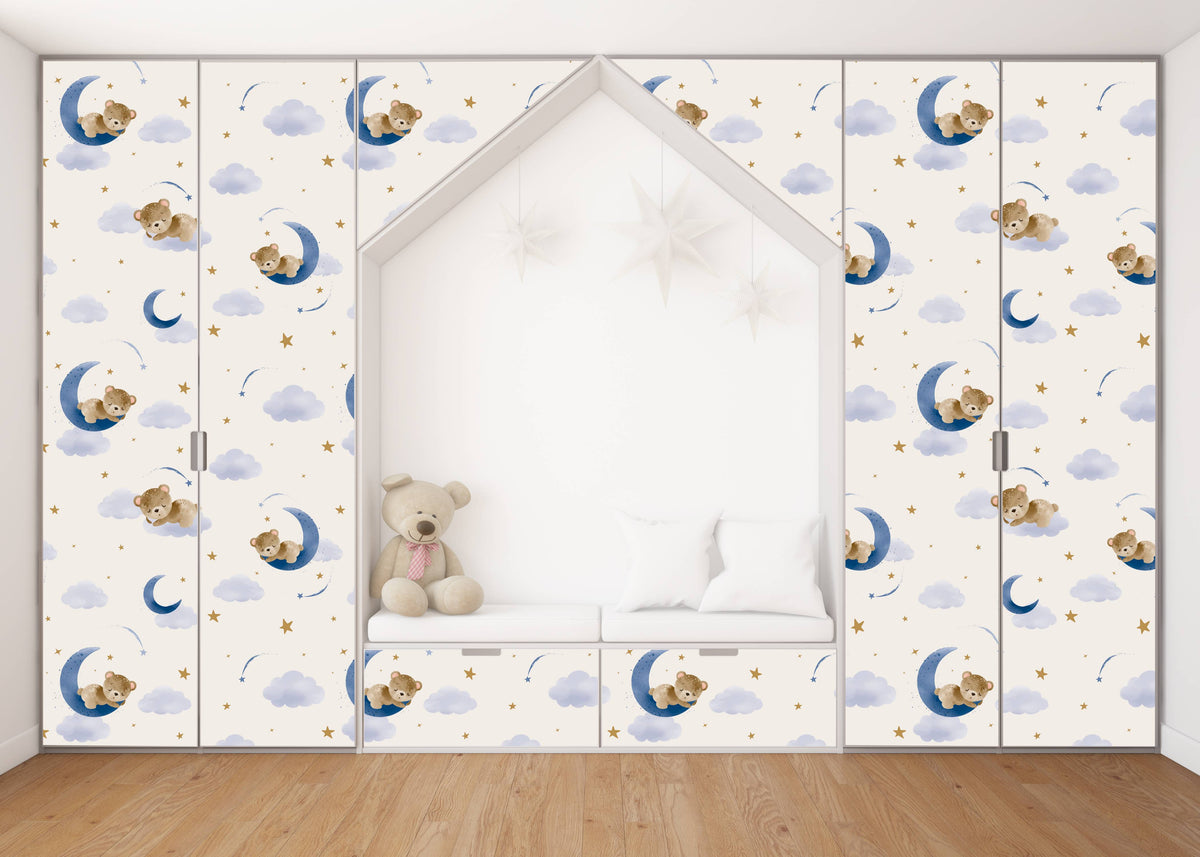 Sleeping On Moon Self Adhesive Sticker For Wardrobe