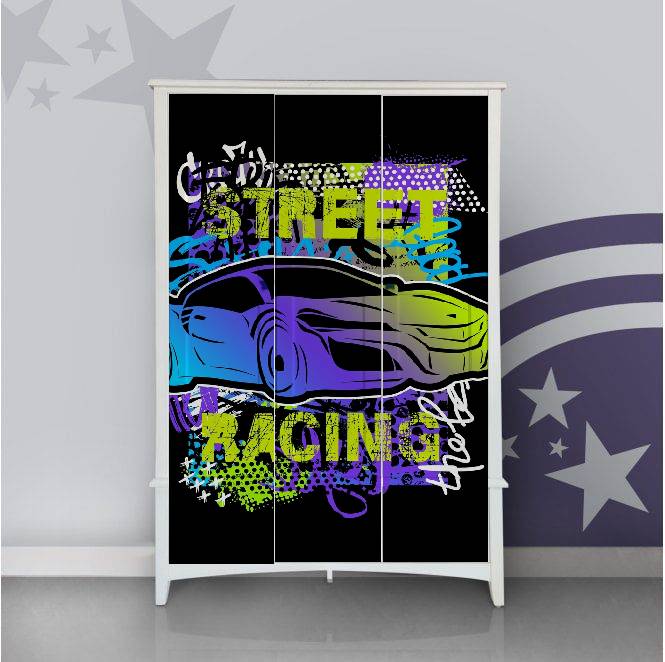Street Racing Self Adhesive Sticker For Wardrobe
