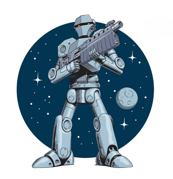 Robot With Gun Character Self Adhesive Sticker For Wardrobe