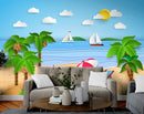 3D cloudy beach kids room wallpaper for wall