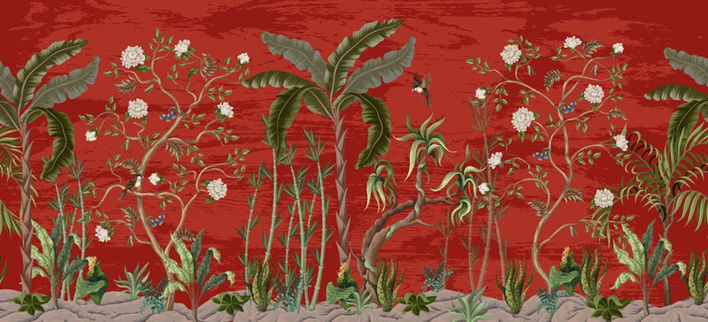 Luxury Red Chinoiserie Wallpaper