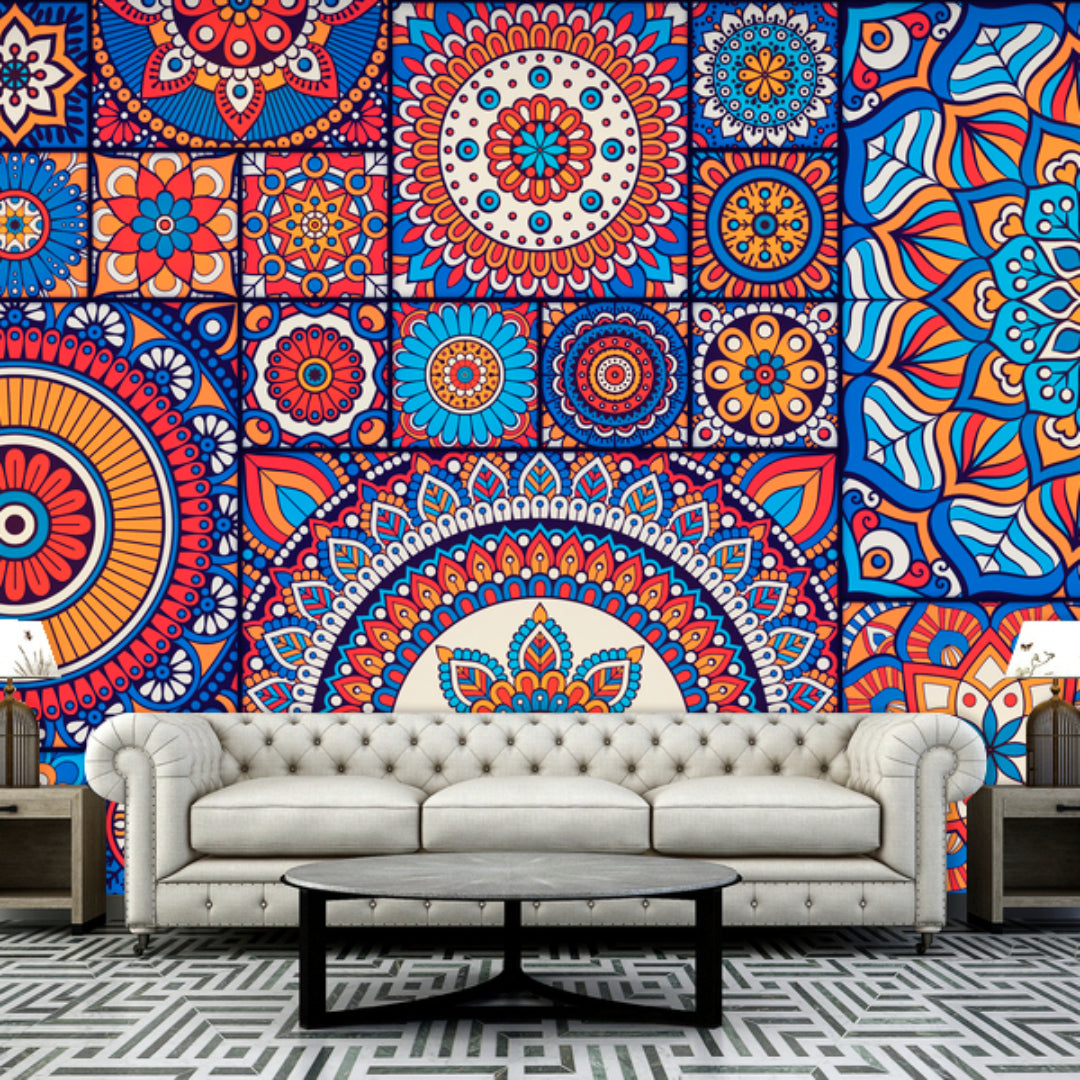 Multicolor Pattern Blue Wallpaper