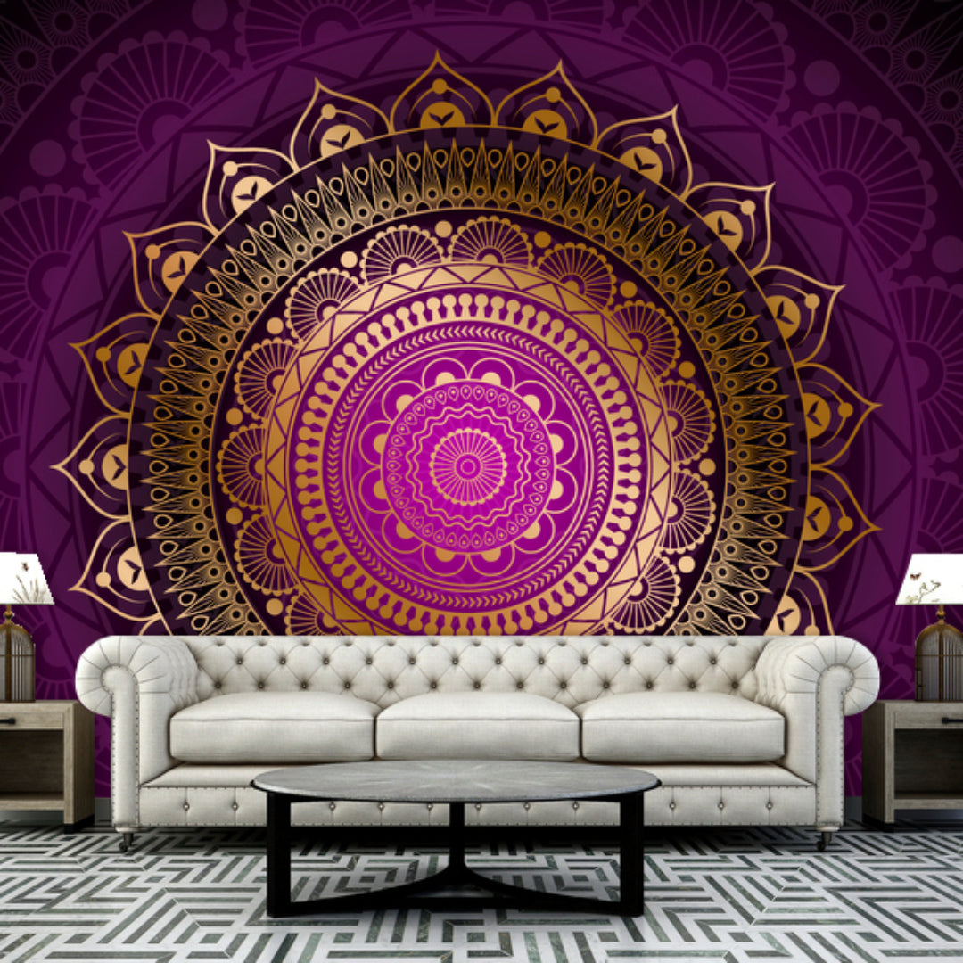 Purple Golden Indian Design Wallpaper
