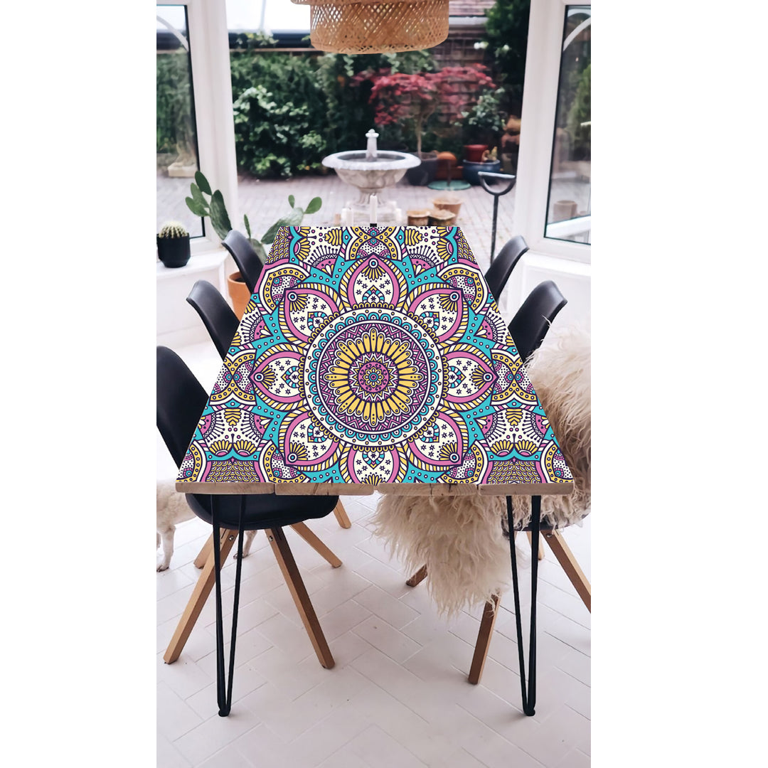 Multi Shaded Mandala Art Self Adhesive Sticker For Table