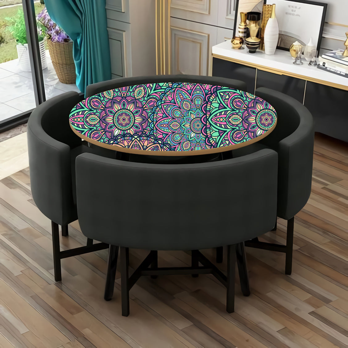 Green Pink Shaded Mandala Art Self Adhesive Sticker For Table
