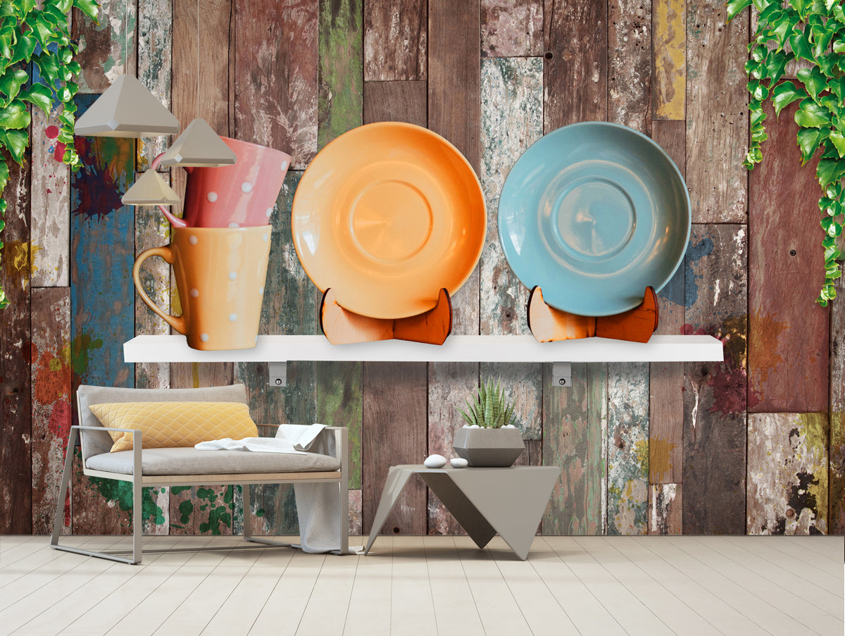 Wooden Cafe Art wall coverings
