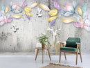 Colourful Flowers and White deer wall coverings