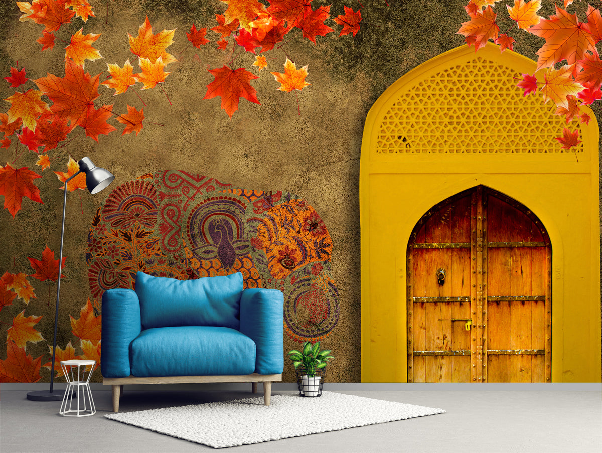 Traditional textured leave wallpaper