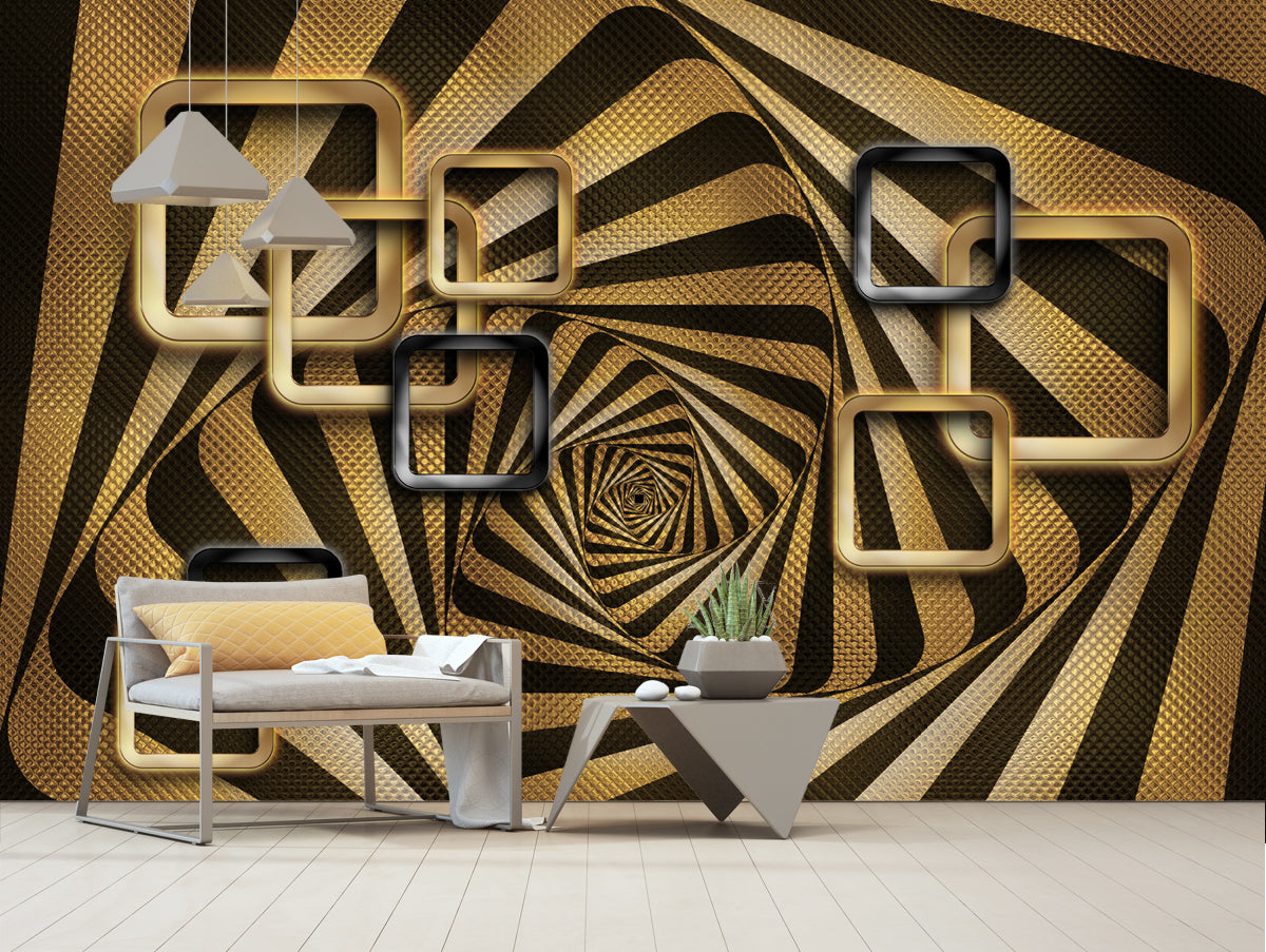 3D Golden and Brown Textured Customised Wallpaper