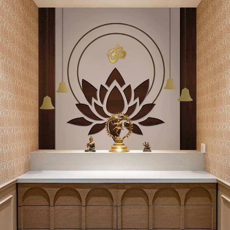 Om With Lotus Pattern Pooja Room Wallpaper