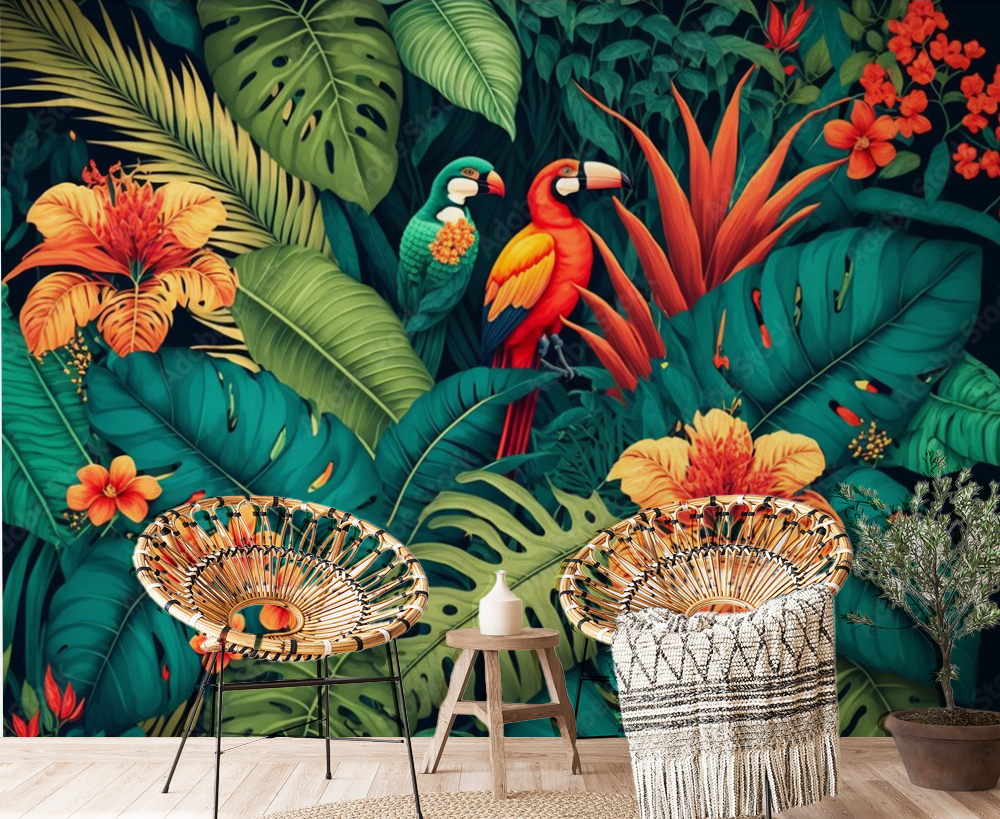 Parrot Tropical Themed Wallpaper