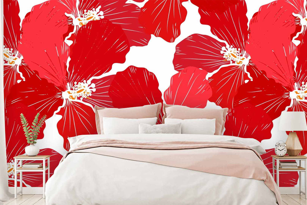 Enlarged Shades Of Red Floral Wallpaper