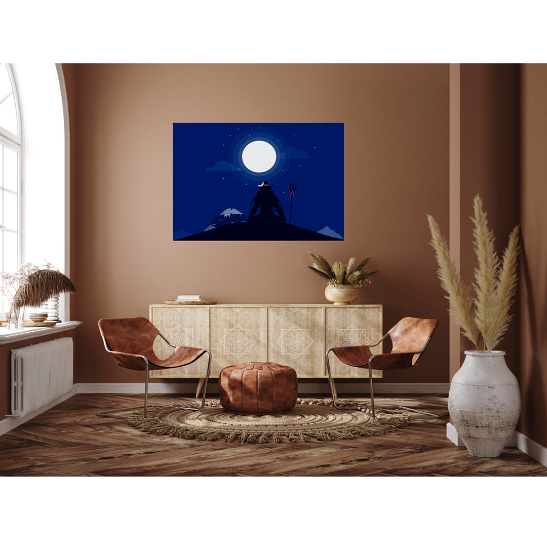 Shiv With Moon Painting Self Adhesive Sticker Poster