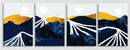 Golden And Blue Mountain With White Stroke, Set Of 4