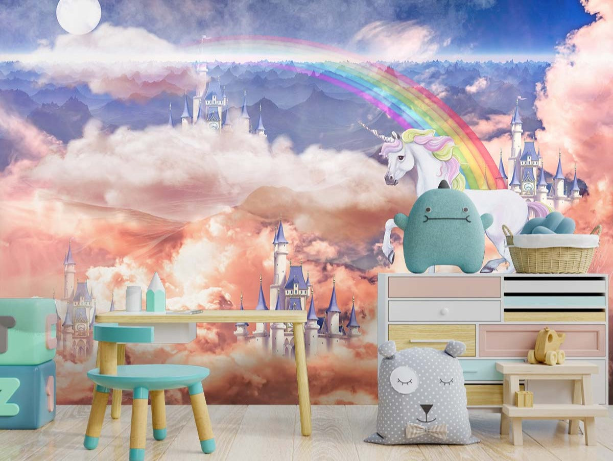 Wonderland Unicorns Baby Girl Kids Wallpaper