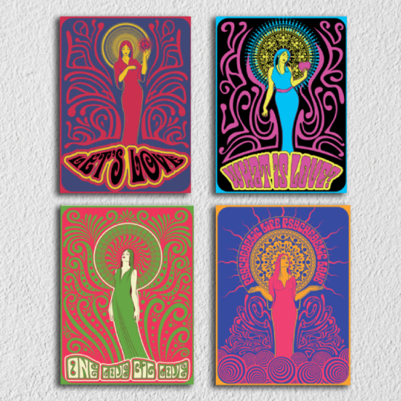 Psychedelic Lady Canvas Set Of 4
