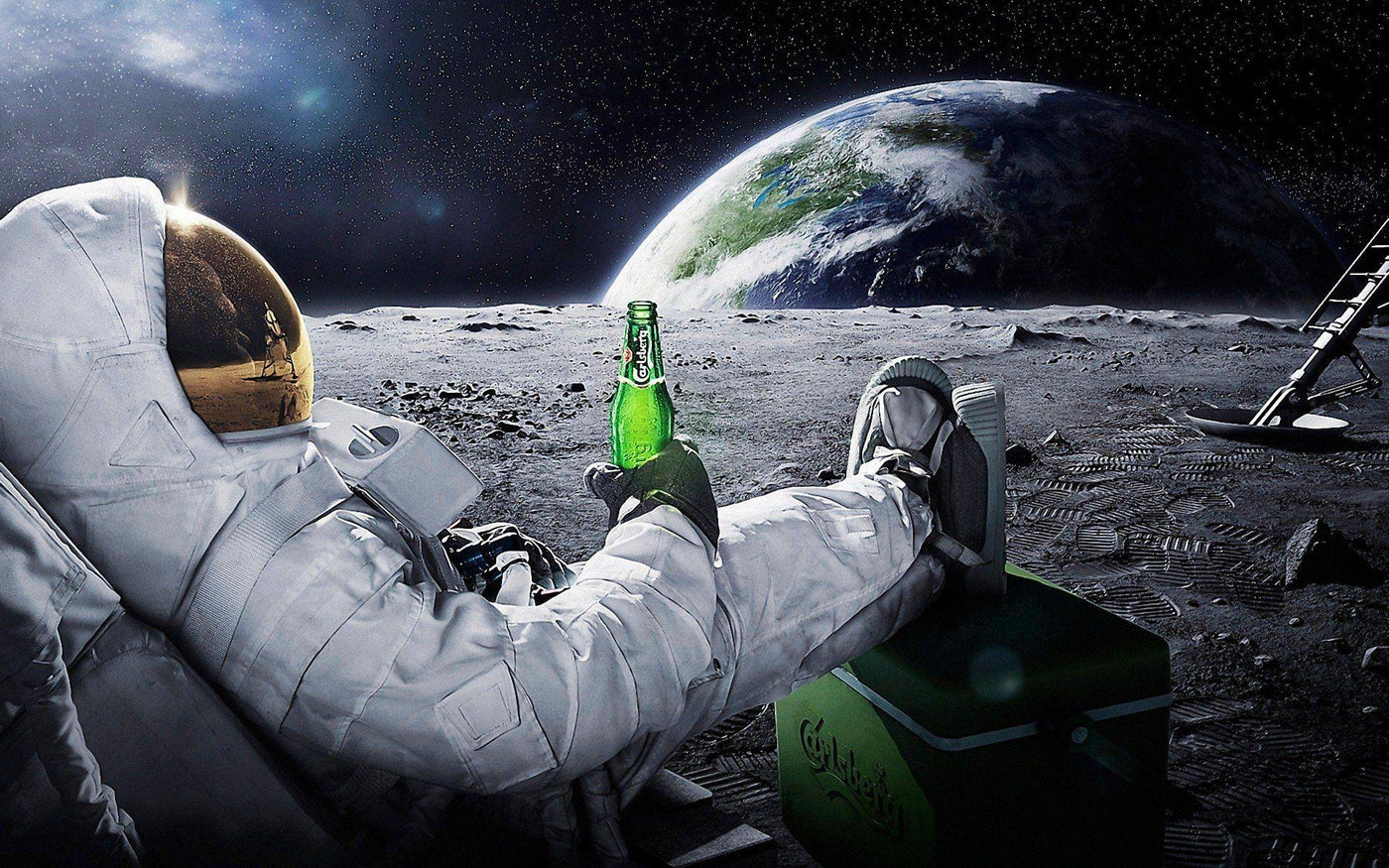 Astronaut Chilling on Moon wall covering