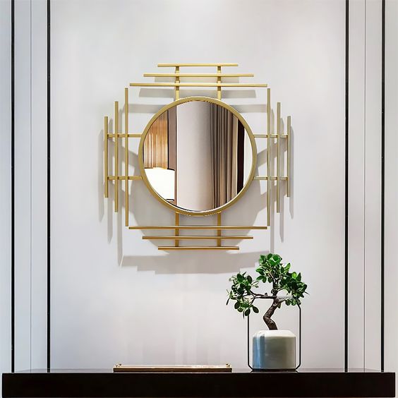Luxury Geometric Gold Metal Wall Mirror