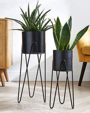 Set of 2 Black Metal Planter Stand