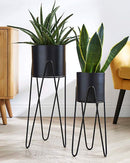 Set of 2 Black Metal Planter Stand