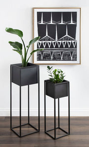 Set of 2 Solid Black Metal Planters Stand