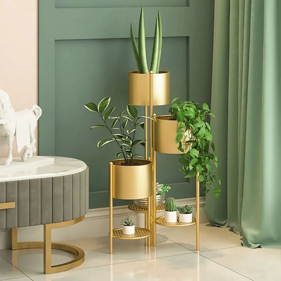 Golden Modern 3 Tier Metal Planter