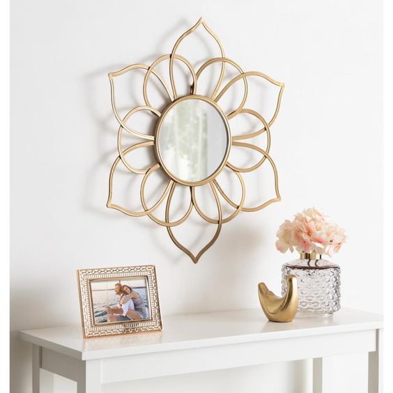 Lotus Pattern Metal Wall Mirror