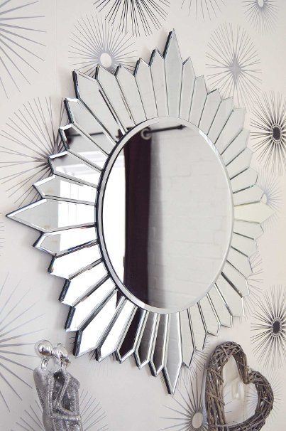 Silver Sunburst Theme Metal Wall Mirror
