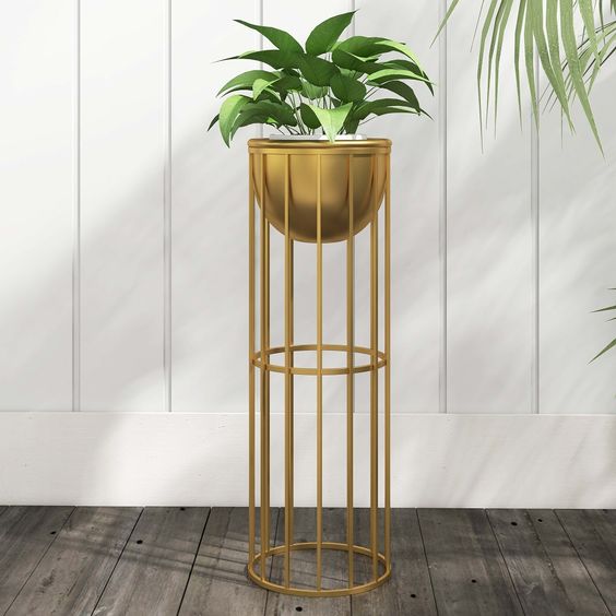 Golden Plant Pot Metal Planter with Stand