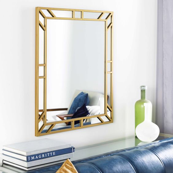 Modern Gold Toned Vertical Metal Wall Mirror