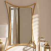 Unique Shaped Golden Toned Metal Wall Mirror