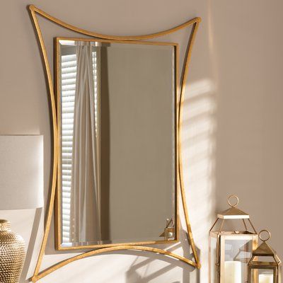 Unique Shaped Golden Toned Metal Wall Mirror