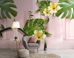 3D Banana Leaf Theme Floral Wallpaper