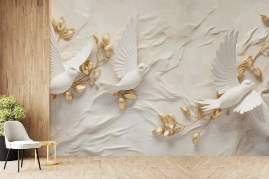 3D Birds View on Marble Textured Wallpaper