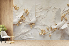 3D Birds View on Marble Textured Wallpaper