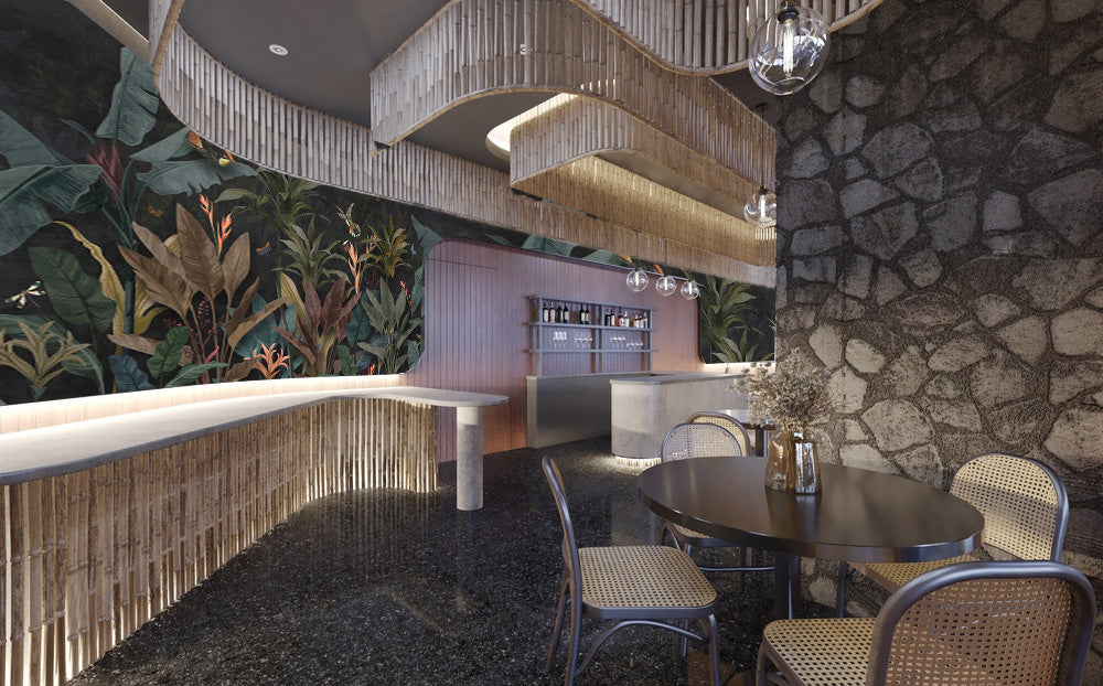 3D Charming Tropical Pattern Cafe Wallpaper