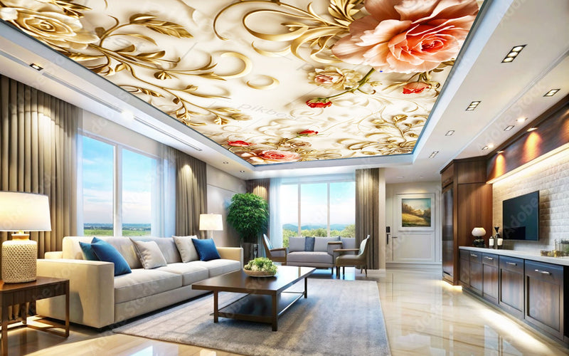 3D Classic Floral Ceiling Wallpaper