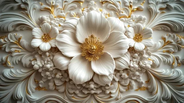 3D Floral Theme Ceiling Wallpaper