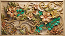 3D Floral Themed Wooden Wallpaper