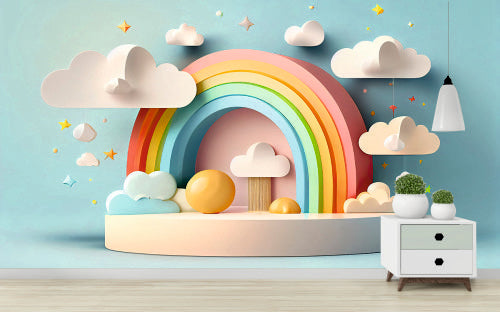 3D Rainbow House Look Kids Wallpaper