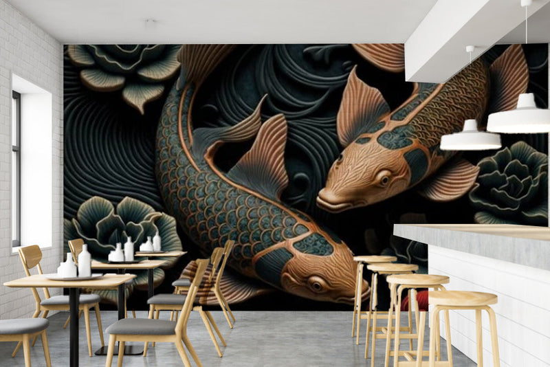 3D Realistic Fishes Look Cafe Wallpaper