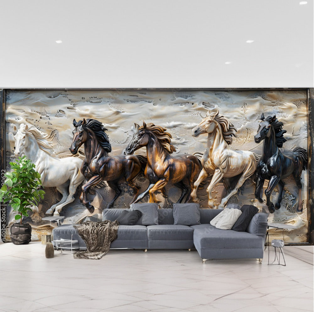 3D Wooden Designed Horse Wallpaper