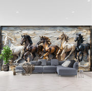 3D Wooden Designed Horse Wallpaper