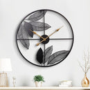 Black Leaves Design Metal Wall Clock