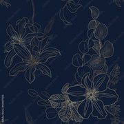 Appealing Blue Floral Pattern Cafe Wallpaper