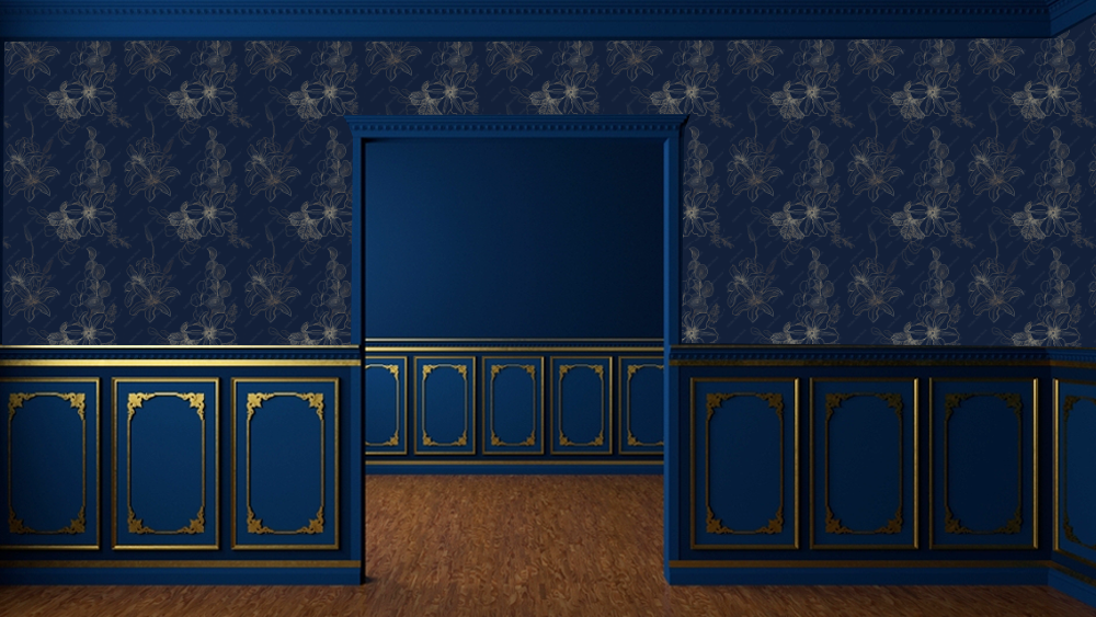 Appealing Blue Floral Pattern Cafe Wallpaper