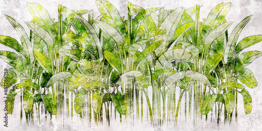 Attractive Green Illustrative Tropical Wallpaper