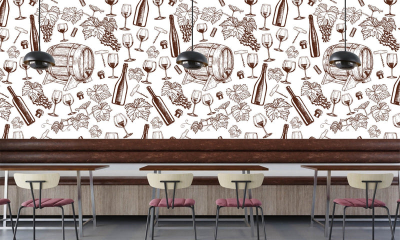 Attractive Sketch Pattern Bar Wallpaper