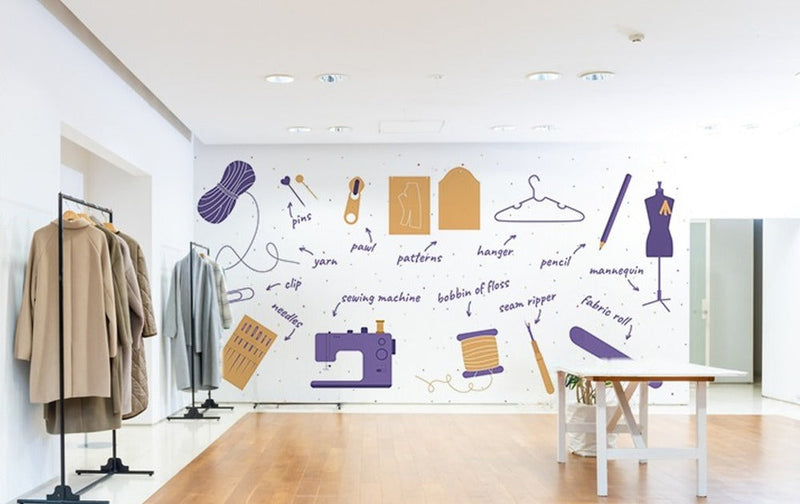 Attractive Tailoring Themed Boutique Wallpaper